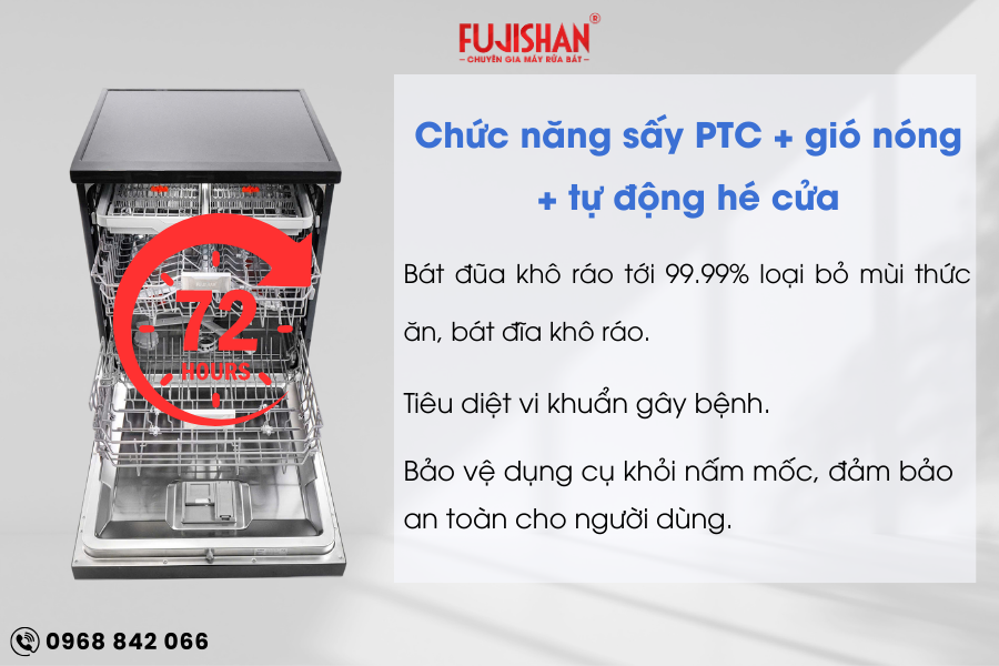 Sấy hé cửa trên máy rửa bát FJVN18-A98TB